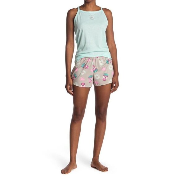 PJ Couture Womens Blue Pink Tank Top Shorts 2 Pc Pajamas Set Sz L New - Picture 1 of 8